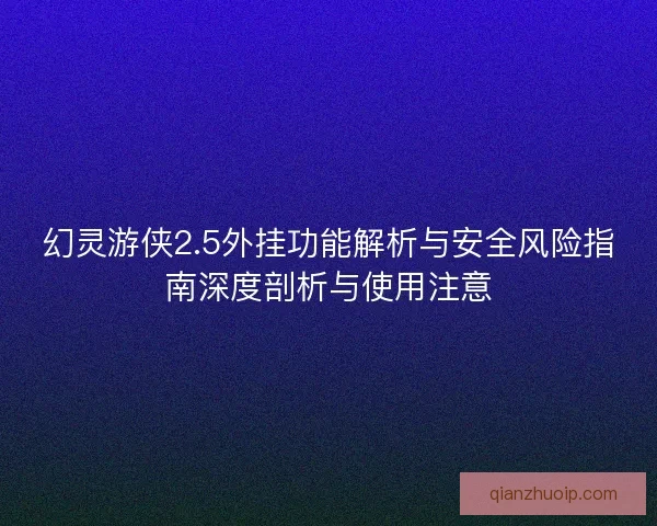 幻灵游侠2.5外挂功能解析与安全风险指南深度剖析与使用注意